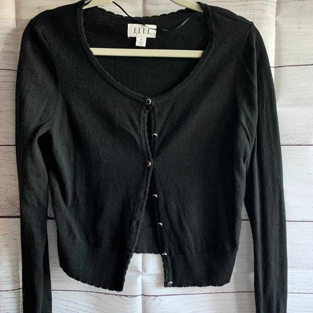 ELLE brand black button crop cardigan